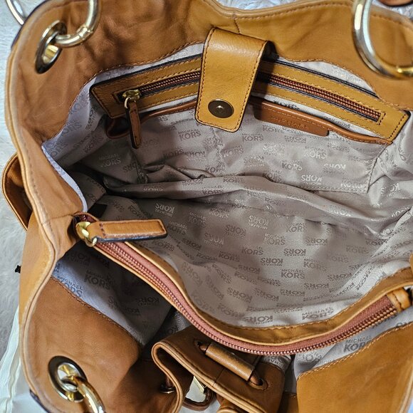 Michael Kors Tan Lamb Leather Gold Charm Satchel - Picture 12 of 15